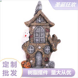 新款万圣节LED灯发光摆件 大号花园客厅玄关万圣节鬼屋树脂摆件BJ
