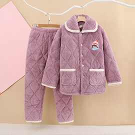 加厚睡衣女冬三层珊瑚绒夹棉可外穿加大妈妈甜美家居服法兰绒套装