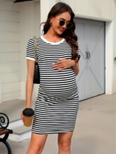 D 40166 Stripe Split Maternity Dress ���ƿ����и�ȹ ����