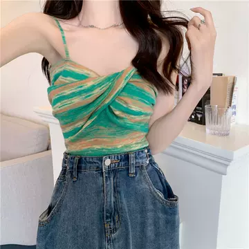 Pure Desire Style Colorful Short Tank Top for Women's Summer New Slim Girl with Spicy Slim and Small Figure Striped Knitted Top Trendy - ShopShipShake