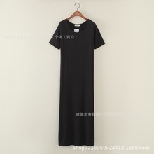 大码短袖裙2024夏韩版莫代尔圆领中长款打底裙宽松遮肚显瘦连衣裙