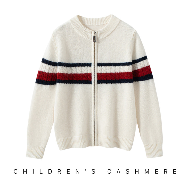 Boys and Girls 100% Pure Cashmere Sweater Autumn and Winter Base Layer Outer Sweater for Men and Women Zipper Thick Round Neck Kidsren's Cardigan