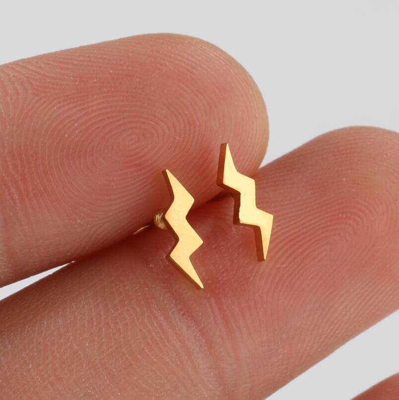 Daily Occasion 304 Stainless Steel Material PVD Coated 18K Gold Real Gold Plated Heart Shape Key Lightning 304 Stainless Steel Fashion Waterproof Non Tarnish Ear Studs