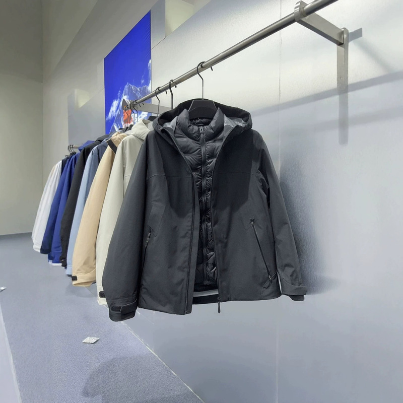 Men's hooded windbreaker, outdoor softshell, urban commuting, breathable and comfortable outerwear, down jacket, warm winter jacket