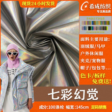 新款七彩幻彩镭射烫金布料太空银羽绒服马甲宠物服包包变色龙面料