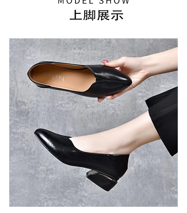 Giày lười nữ mũi nhọn da thật, gót vuông thấp, đế mềm, hai kiểu mang — Màu nâu chi tiết 14