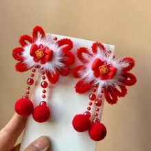 新年儿童头饰中国风女童汉服发夹水貂毛古风流苏对夹过年喜庆发卡