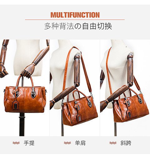 European and American retro women's bag trend, new cross-border hand-held shoulder crossbody bag made of oil wax leather for export, one piece, global consignment undefined