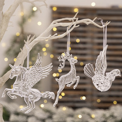 3種類のクリエイティブクリスマスツリーのペンダントクリスマス装飾用品ユニコーン透明ストラップヘラジカのアクリルツリー掛け