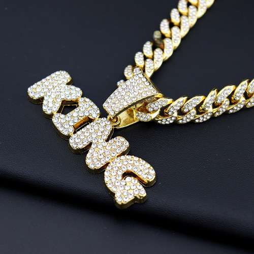 Euro-American INS trendy hip-hop alloy necklace with diamond exaggerated pendant, KING letter personalized fashionable accessory