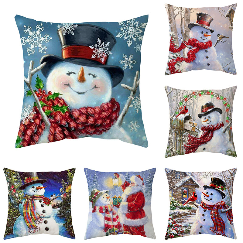 80g Weight Pillow Cases Home Textiles & Decor Type pillow case Event & Party Supplies short plush Material Christmas Festival Snowman Pattern Cute Style Cute Snowman Short Plush Pillow Cases
