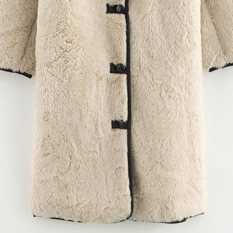 (2개) 2025 국경 간 여성 유럽 및 미국 패션 올 매치 프랑스 캐주얼 플리스 칼라 느슨한 미드 길이 LAMBSKIN 재킷