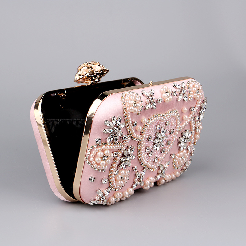 Black Pink Gold Polyester Flower Rhinestone Square Clutch Evening Bag display picture 2