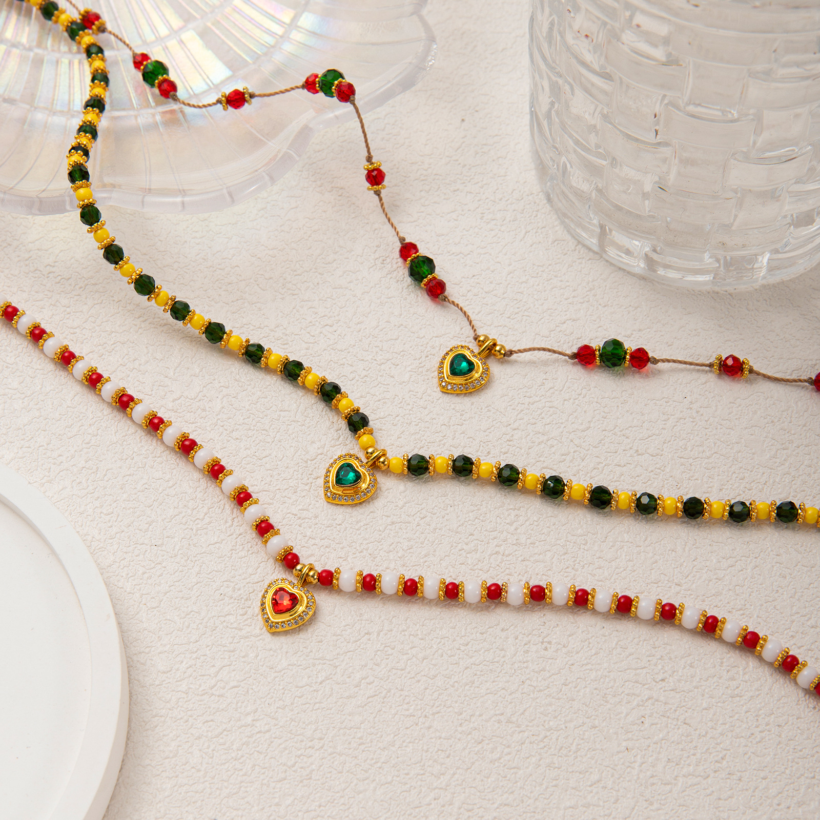 跨境新款项链美拉德风彩宝糖果爱心色五彩斑斓串珠链个性小众饰品