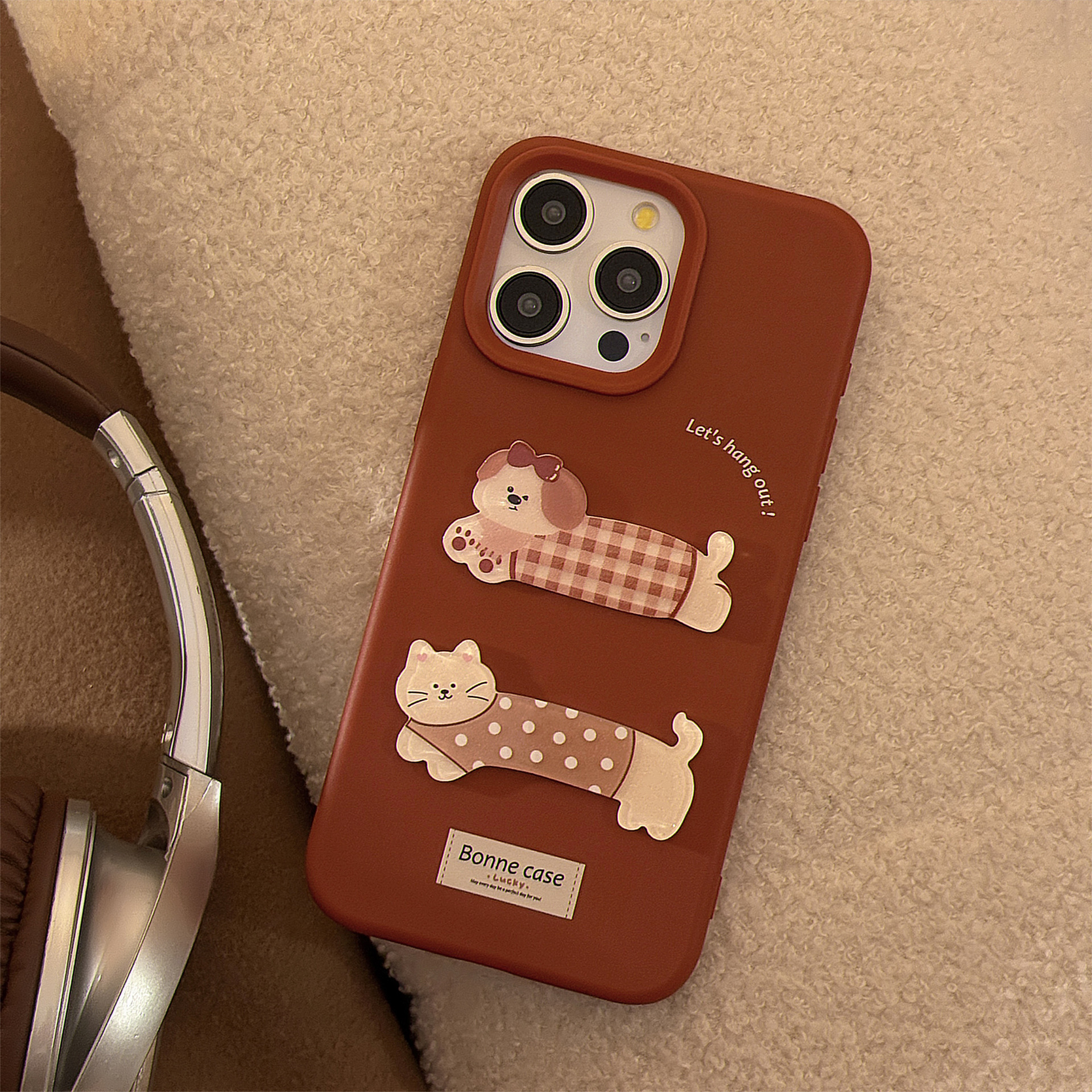 Perro gato tridimensional de dibujos animados para iphone14 Apple 16ProMax funda para teléfono móvil 15 cadena 13 femenino 15PM