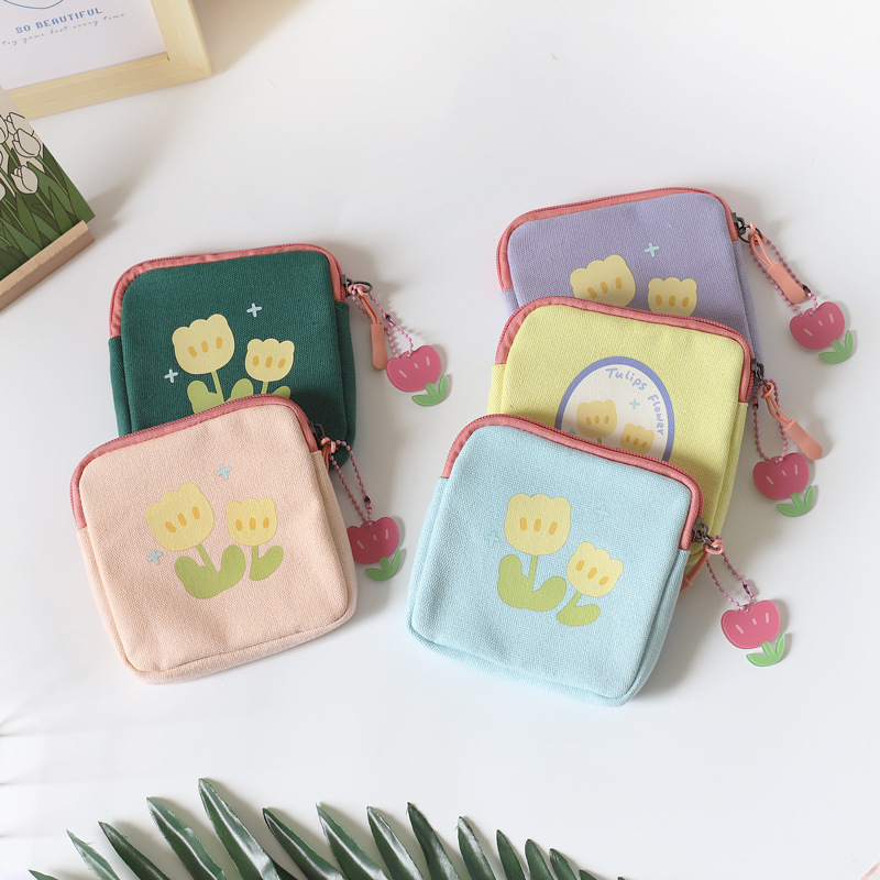 K-Style of Cute Girly Heart Summer Contrasting Color Coin Purse Female Ins Simple Flower Square Bag Student Coin Bag