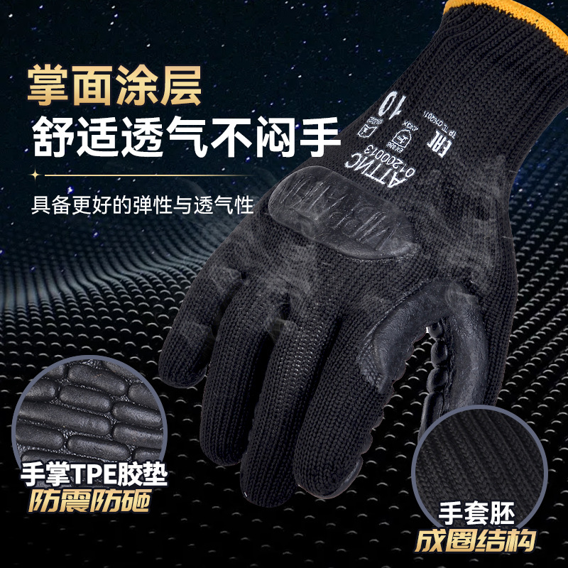 Guantes Antichoque Negros para Construcción Mecánica, Fabricación, Desbrozadora, Motosierra, Taladro Eléctrico, Guantes Antichoque para Palma de la Mano, Fabricante, Venta al por Mayor