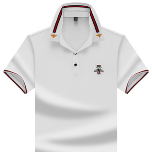 Alihu Men's High-End Summer Little Bee Embroidery Men's T-Shirt Short-Sleeved Fashion Lapel Men's Polo Shirt