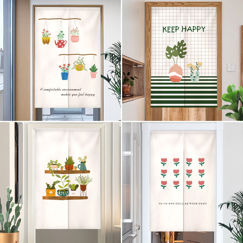 Casual Modern Door Curtain Ins Style Cotton and Linen Fabric Partition Curtain Bedroom Kitchen Toilet Decorative Curtain Half Curtain