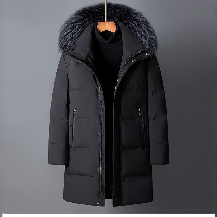 209 Men's Mid-Length Down Jacket with Hood, Thickened and Warm, with Fur Collar, New Winter Fashion Men's Clothing
