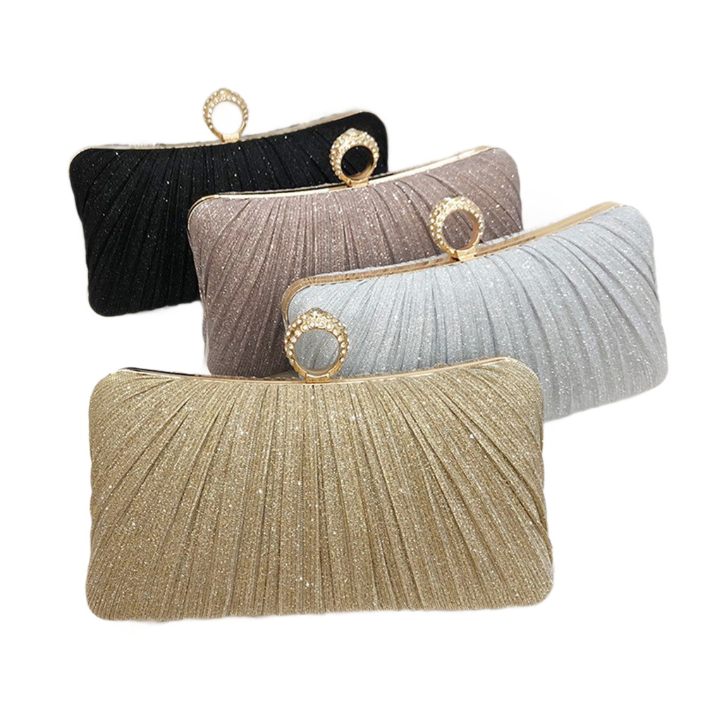 2025 Light Luxury Evening Bag Pleated Shimmer Clutch Evening Dress Cheongsam Matching Bag Ring Clutch Evening Bag