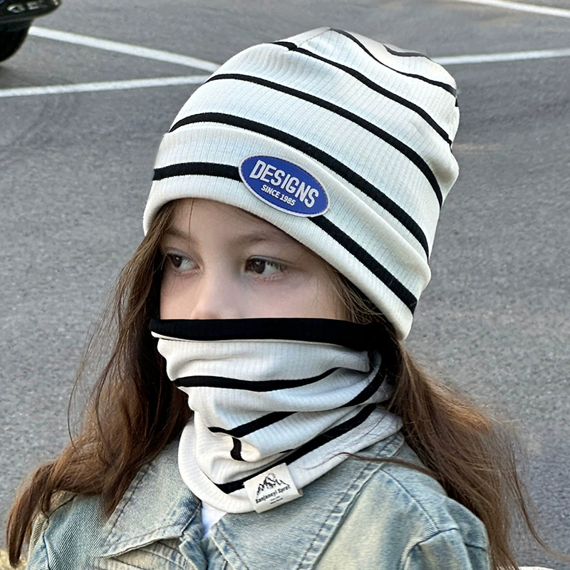 Детский пуловер, шапка из чистого хлопка, весенне-осенняя детская ворсовая шапка, защитная шапка для ушей, шапка Баотоу, показывающая лицо, костюм из 2 предметов для маленьких мальчиков и девочек