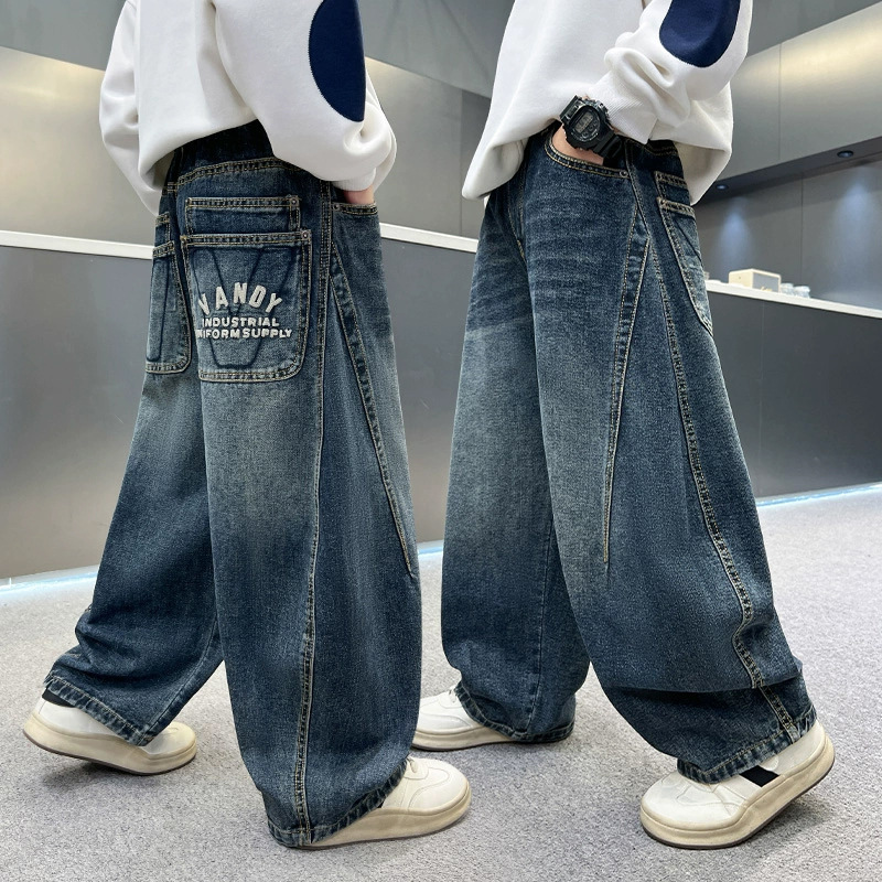 Boys' Soft Denim Pants 2026 New Children's Autumn Pants Boys' Wide-Leg Pants Big Kids' Straight-Leg Pants Casual Pants