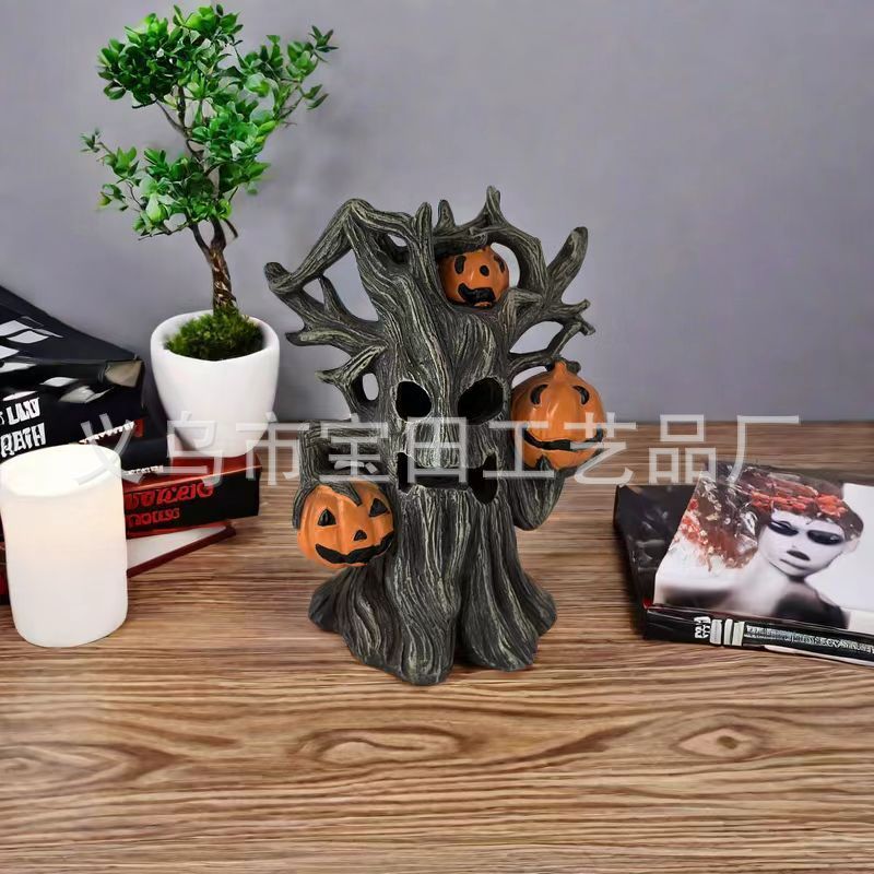 国境を越えたハロウィーンのカボチャの木の妖怪の形の彫刻の置物の家庭の屋外の庭の装飾の工芸品|undefined