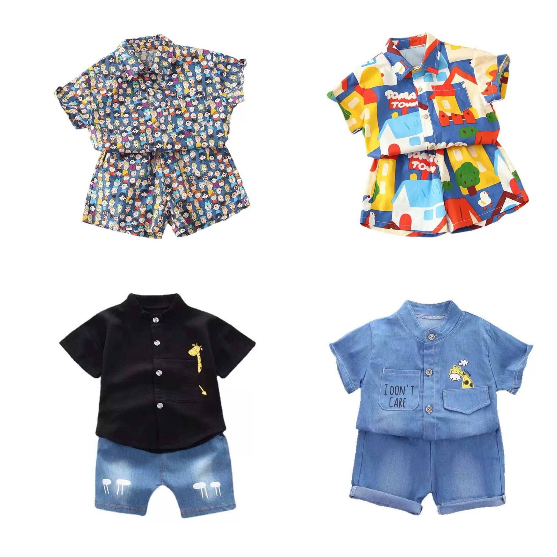 New Kidsren's Baby Casual 0-4 Years Old Cartoon Elastic Denim Short-Sleeved Shorts Two-Piece Kidsren's Suit Trendy Wholesale
