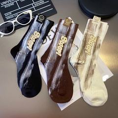 European Style Personalized Trend Socks 2023 Autumn/Winter Graffiti Brush Paint Letter Label Handmade Fashion Niche Outerwear Medium Calf Socks Trend