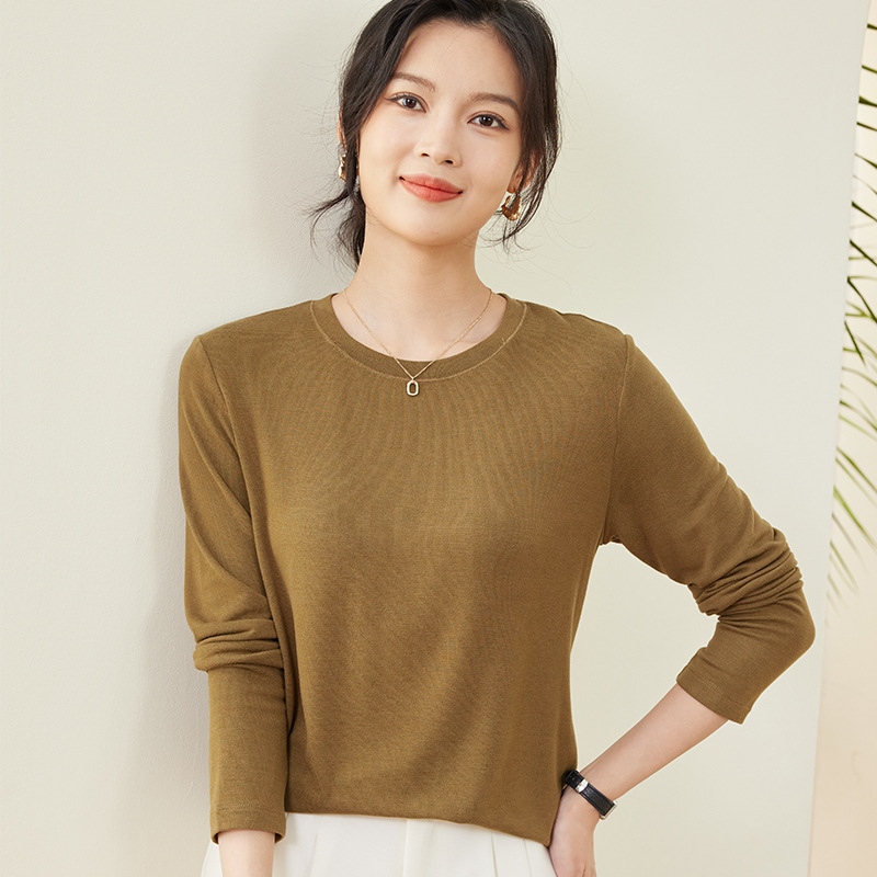 Crewneck Base Shirt Women's Self-heating Worsted Sweater Design Niche All-match Solid Color Simple Inner Shirt