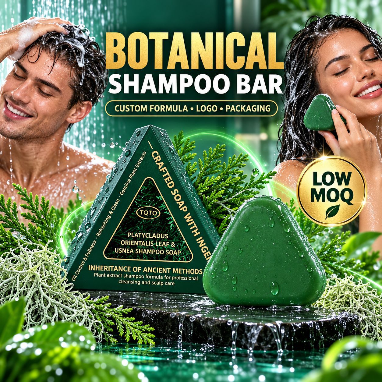 侧柏叶洗发皂草本洗发块控油清洁护发皂Thuja Leaf Shampoo Bar