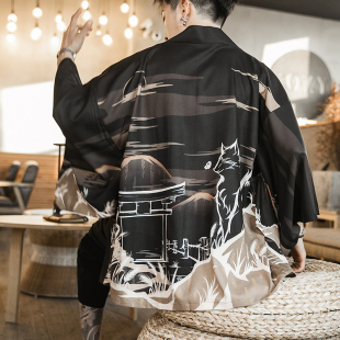 浮世绘道袍披风男羽织中国风薄斗篷外套日系原宿风和服汉服防晒衣