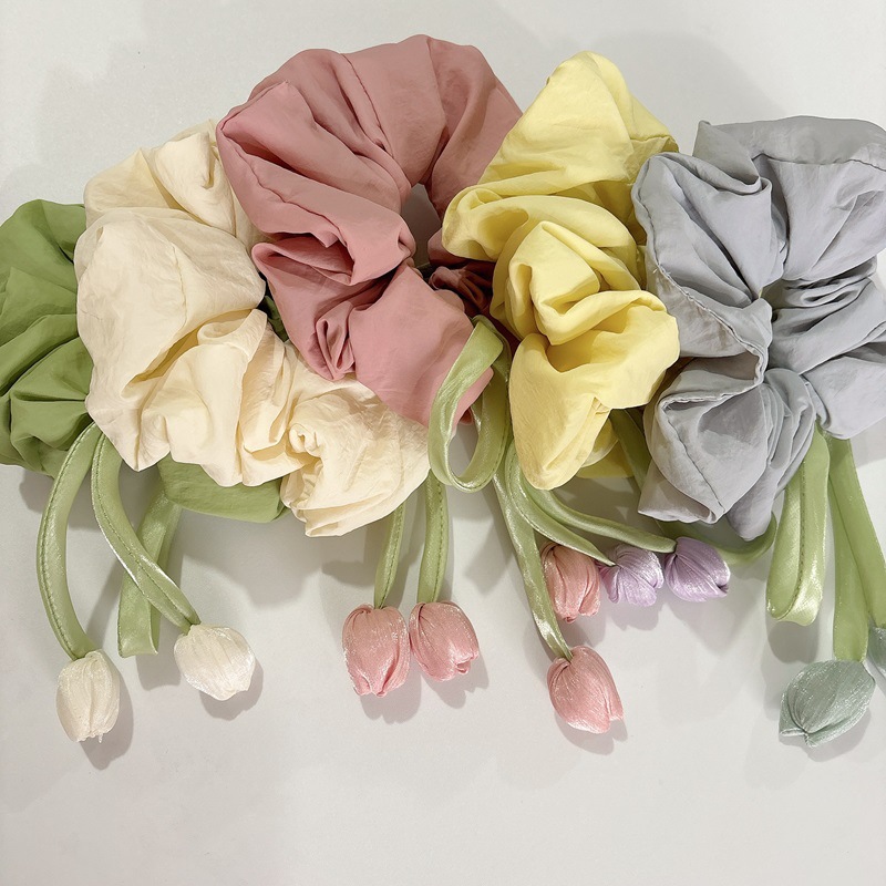 Elegante elástico de cabelo com laço tulipa estilo coreano_voghion.com