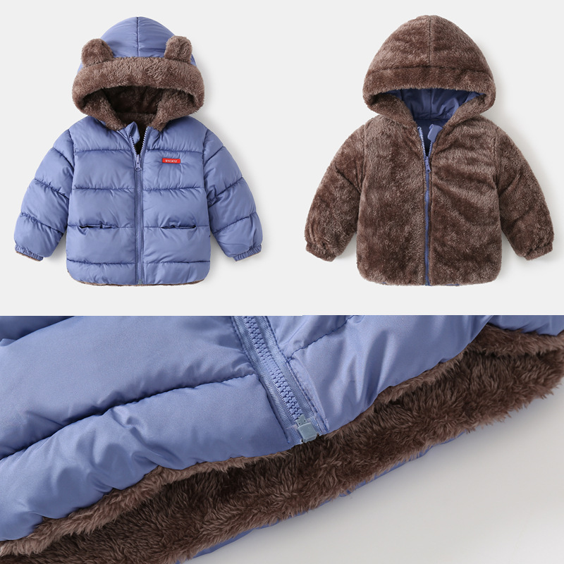 Doudoune Enfant Garçon Hiver - Manteau épais Doublé Polaire, Style Jean Bleu, Imperméable