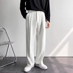 夏用の男性用白いドレープカジュアルパンツ、薄手のストレートパンツ、アイスシルクビジネススーツパンツ、フロアレングスパンツ