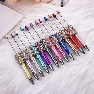 DIY Diamond-Encrusted Beaded Pen Electroplated Ab Color Diamond Educational Processing Cute Pen Colorful Rotating Ballpoint Pen Ready for Sale