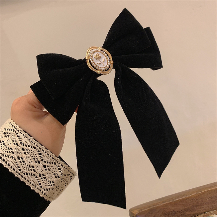 Pinza para el pelo con lazo de terciopelo negro estilo retro_voghion.com