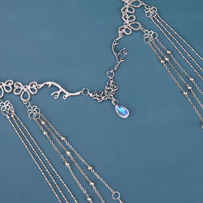 Estilo antiguo cara cortina Zhao Lusi mismo estilo exótico accesorios para el cabello decoración de la frente ceja colgante antiguo traje Hanfu borla tocado velo