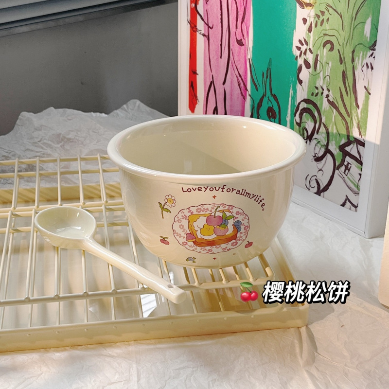 かわいい陶磁器の6インチの顔の碗の大きいサイズの家庭用2025新型の茶碗のナットの粉の碗のスープの碗は麺の大きい碗を食べます。|undefined