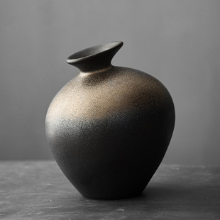 Japanese-style stoneware vase black pottery hand-painted retro abstract antique gold glaze floral ceramic Zen desktop ornaments