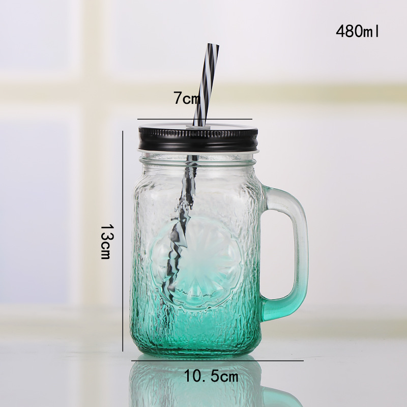 Fábrica al por mayor Polla taza Internet celebridad gradiente color Mason taza paja vidrio taza con mango fútbol taza de agua