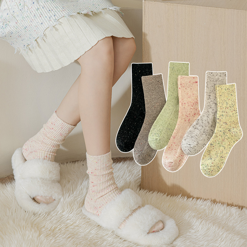 Woolen autumn solid color cashmere velvet keep warm winter socks