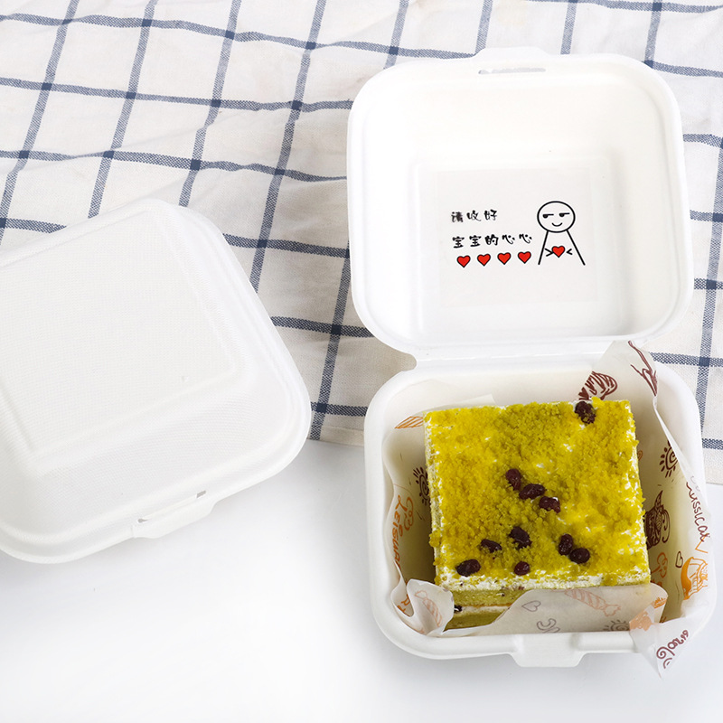 Desechables pulpa degradable pastel hamburguesa caja cuadrada para llevar caja de embalaje caja de almuerzo
