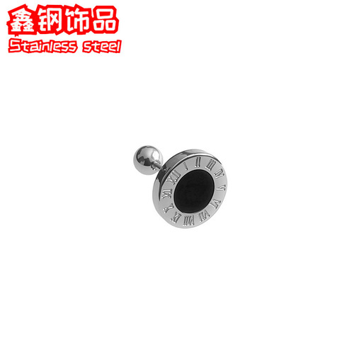 European and American cross-border lightweight niche black Roman numeral drip gel ear studs with fashionable personality and high-end titanium steel earrings
