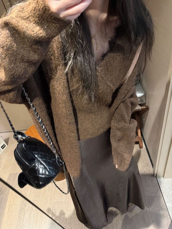 法式时尚针织套装女2025秋冬新款蕾丝拼接针织背心＋开衫两件套|undefined