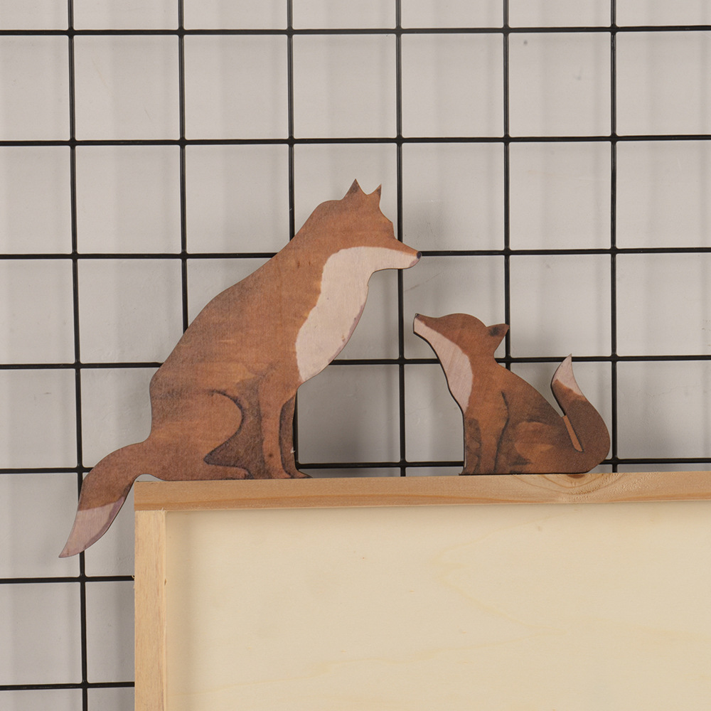 Cross-Border Popular Fox Mother and Child Wooden Crafts Door Sign Corner Decoration Creative Wooden Art Statue Decoration