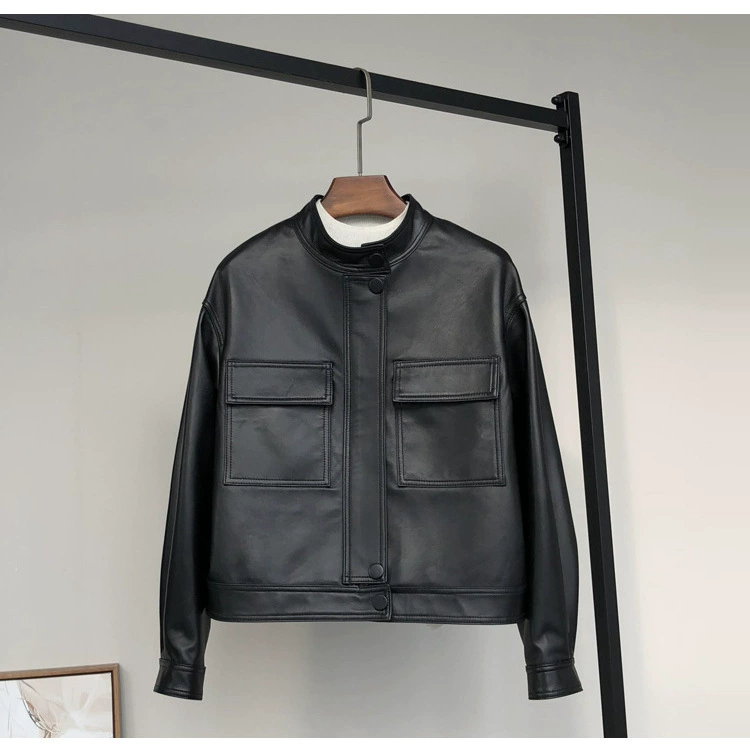 Spring short fashionable jacket, genuine leather