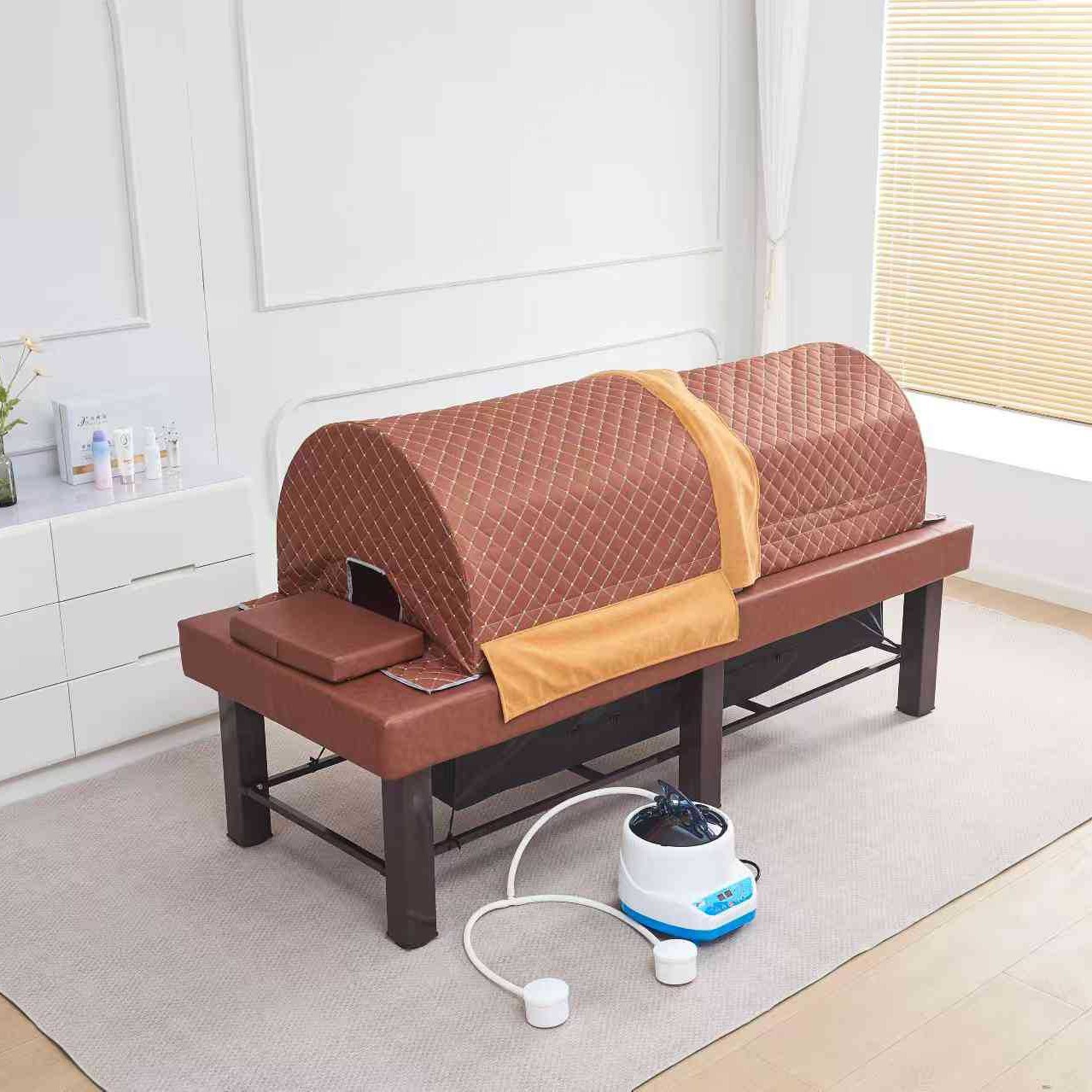 Cama de moxibustión de moxibustión de cuerpo entero, cama de fumigación cerrada doméstica, cama de fisioterapia de masaje de madera sólida automática especial para salón de belleza