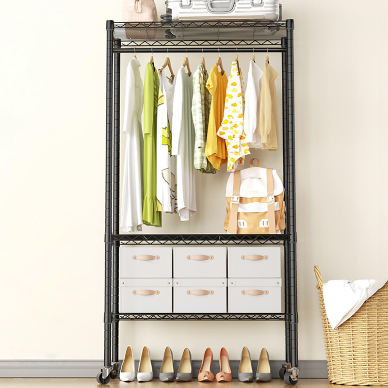 New Cross-Border Rolling Clothes Rack Portable Independent Wardrobe Metal Closet Bedroom Laundry Room Storage Organizer